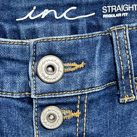 INC International Concepts Dark Blue Straight Leg Jeans with Frayed Hem - Picture 3 of 16